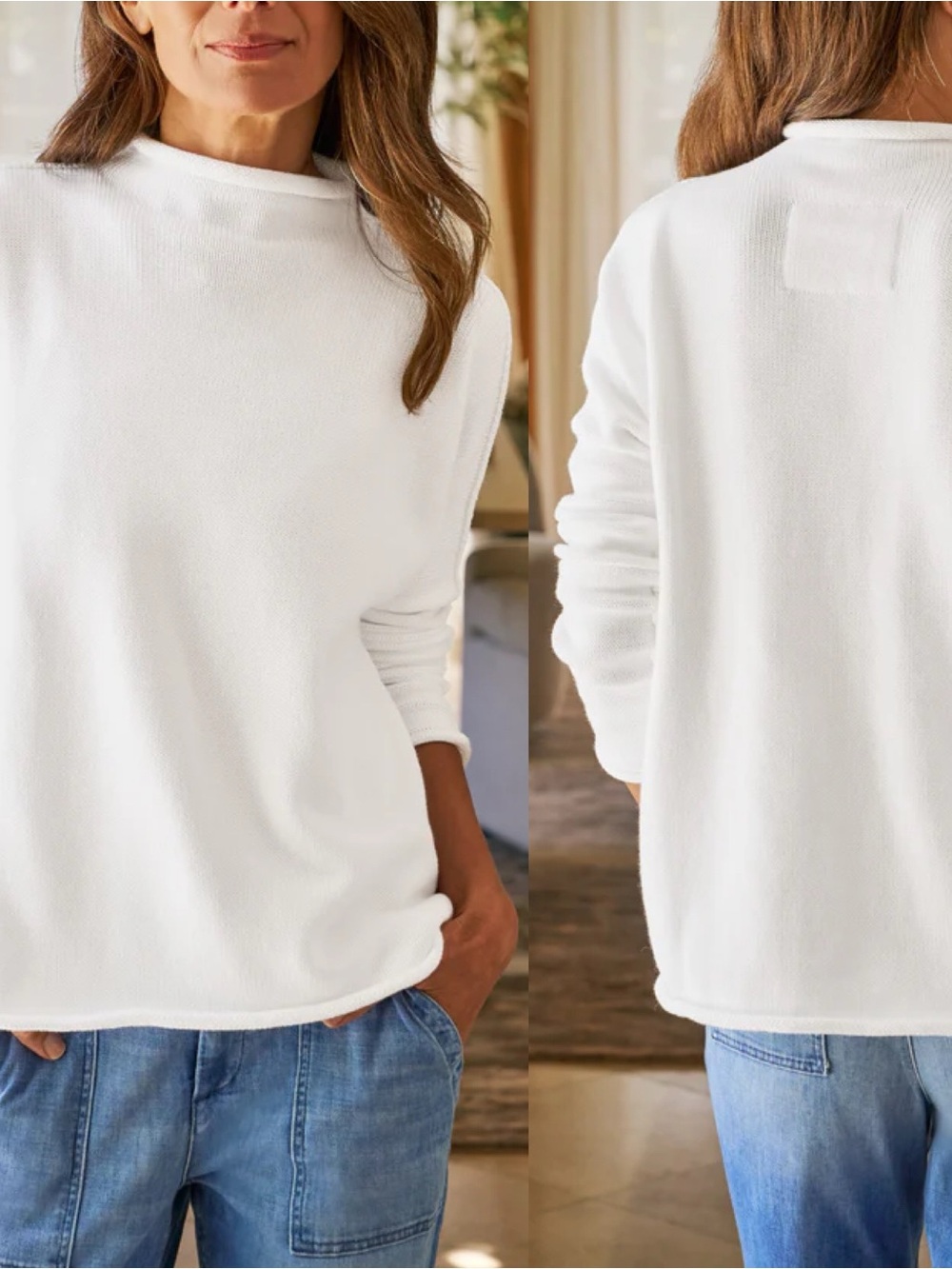 Frank & Eileen Monterey White Long Sleeve Knit Sweater L